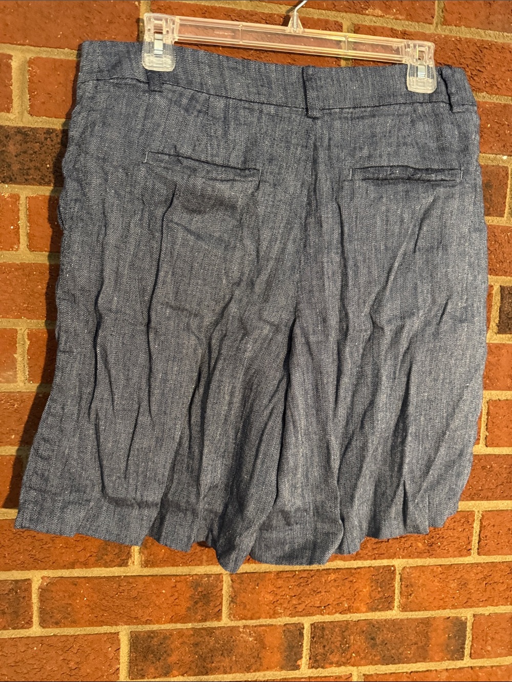 LOFT High Waisted Trouser Style Denim Blue Chambray Linen Blend Shorts - Picture 4 of 7